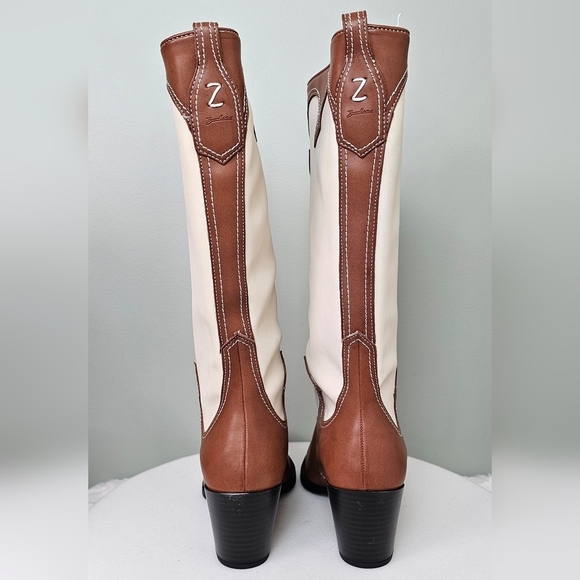Zodiac Womens Dawson Western Tall Cowboy Pull-on Boots in Brown & Cream - Picture 9 of 13
